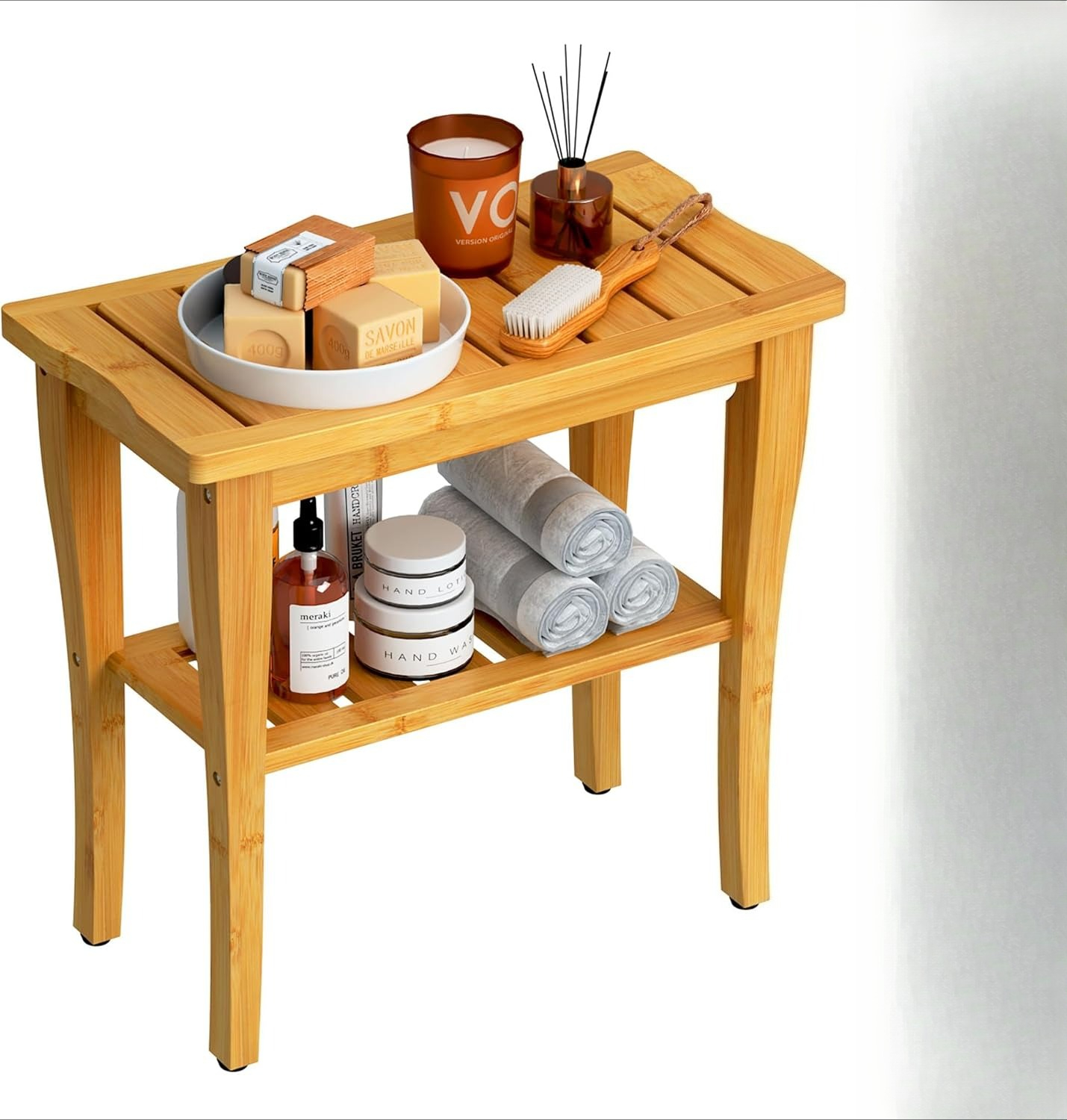 Bamboo Shower Bench Stool with - W Spa & Wellness ulasan dan harga