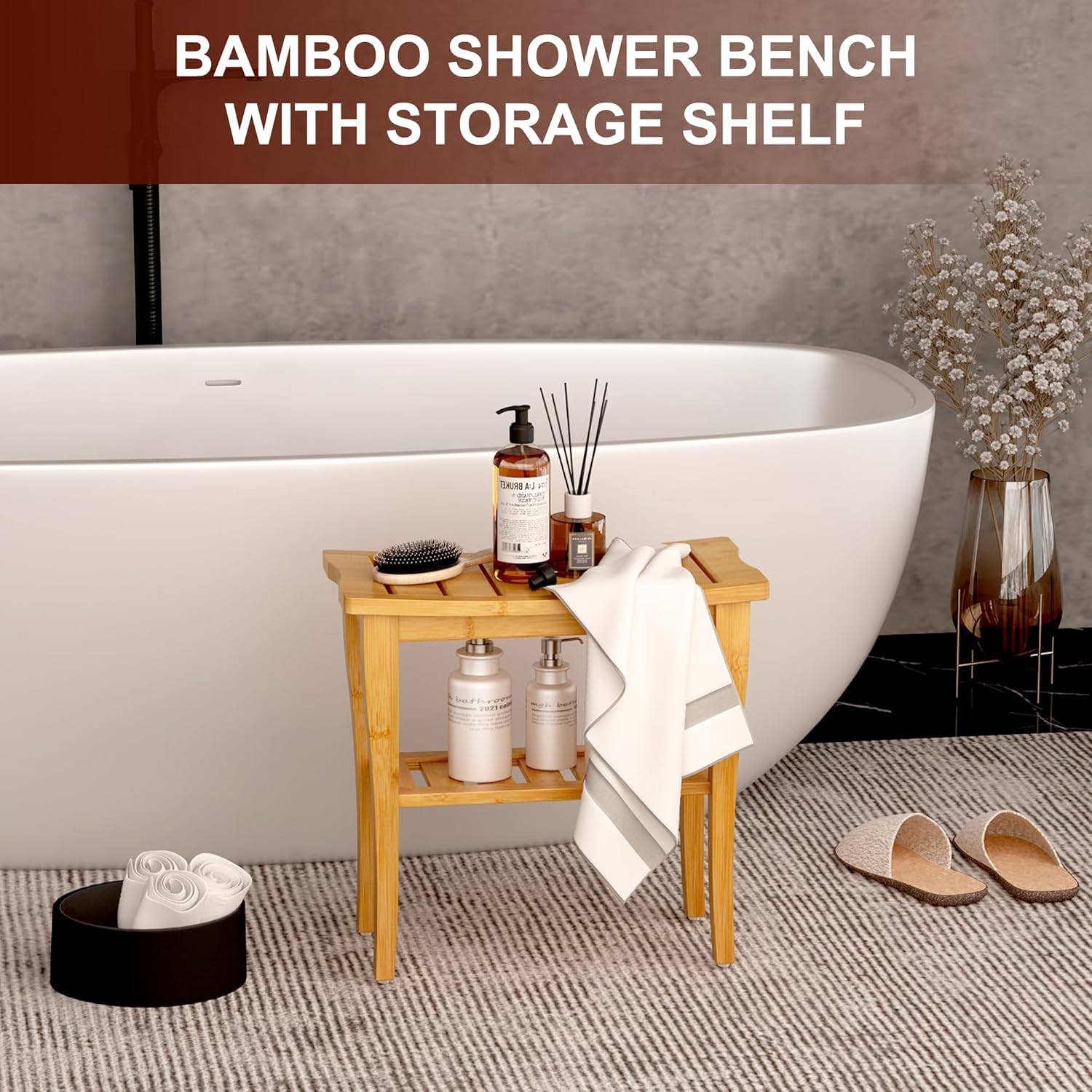 Bamboo Shower Bench Stool with - W Spa & Wellness ulasan dan harga