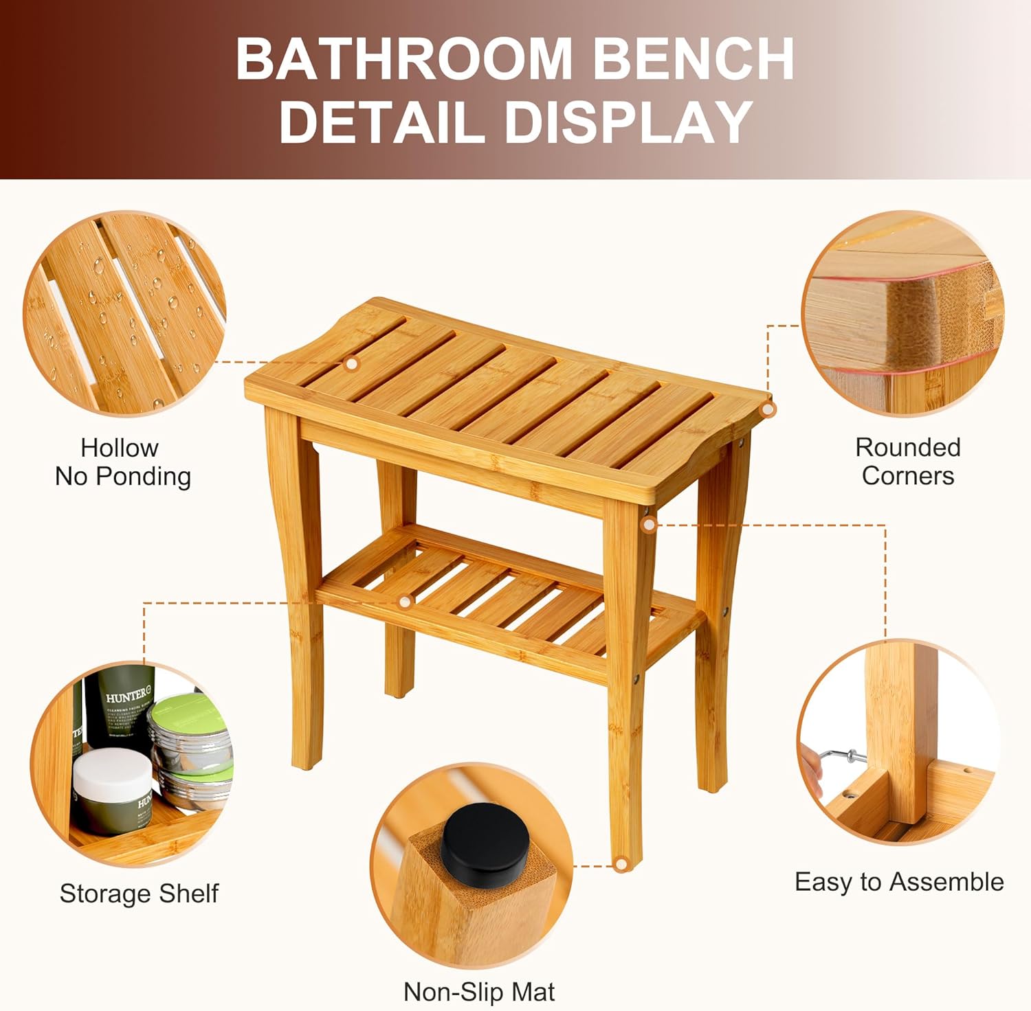Bamboo Shower Bench Stool with - W Spa & Wellness ulasan dan harga